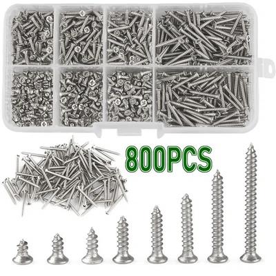 1 Box Thread Nail Screw Set Cross Flat Head M2/M3 Phillips Pan Head Wood Screw Carbon Steel for Deck/Drywall/Concret/Sheet Metal