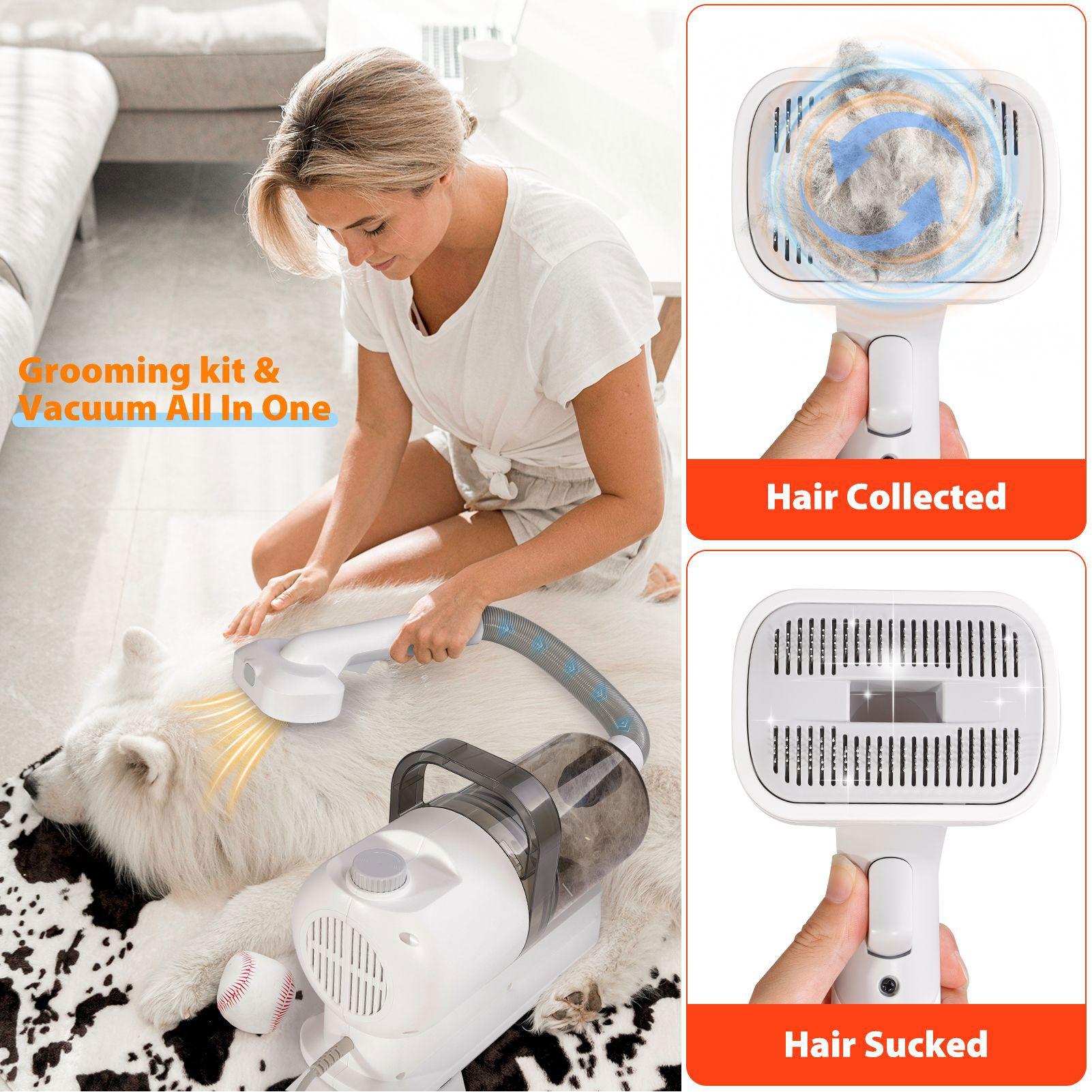 Pet Grooming Kit Vacuum Clipper 5 in 1 Hair Clipper Vacuum with 2.5L Dust Container Adjustable Combs Low Noise Design