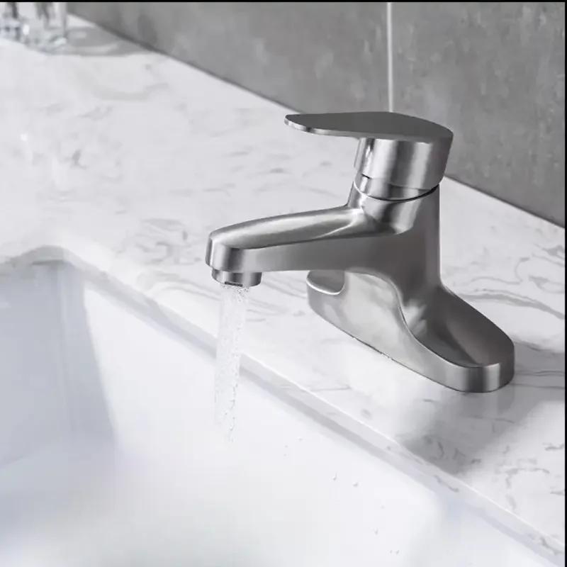 Household Bathroom Mixer Faucet 304 Stainless Steel Basin Taps Single Lever Kitchen Faucet Cold and Hot Mixer Tap Deck Mounted