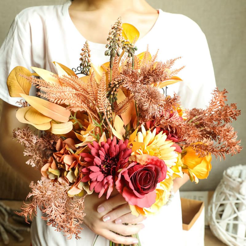 NUOLUX Artificial Flowers, Thanksgiving and Fall Bouquet, 44cm, for Indoor and Outdoor Use, Decorative Faux Flowers for Home and Party Decor