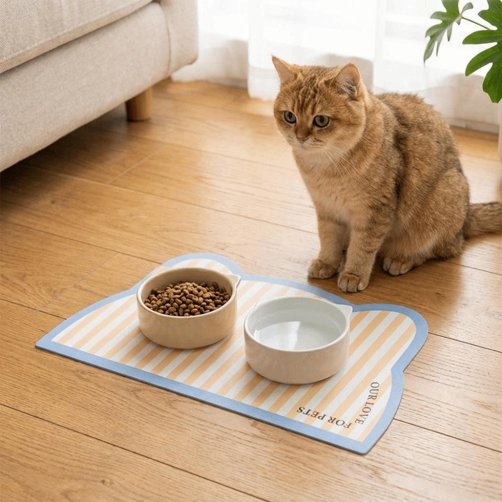 Leak-Proof Pet Placemat Anti Slip Cat Bowl Mat Cat Head Shaped Pet Meal Mat Multi-Pet Household
