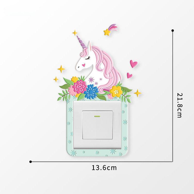 Unicorn Switch Sticker 3D Cartoon Kids Room Decor luminous Stickers Switch Cover Wall Light Unicorn Socket Stickers Decoration