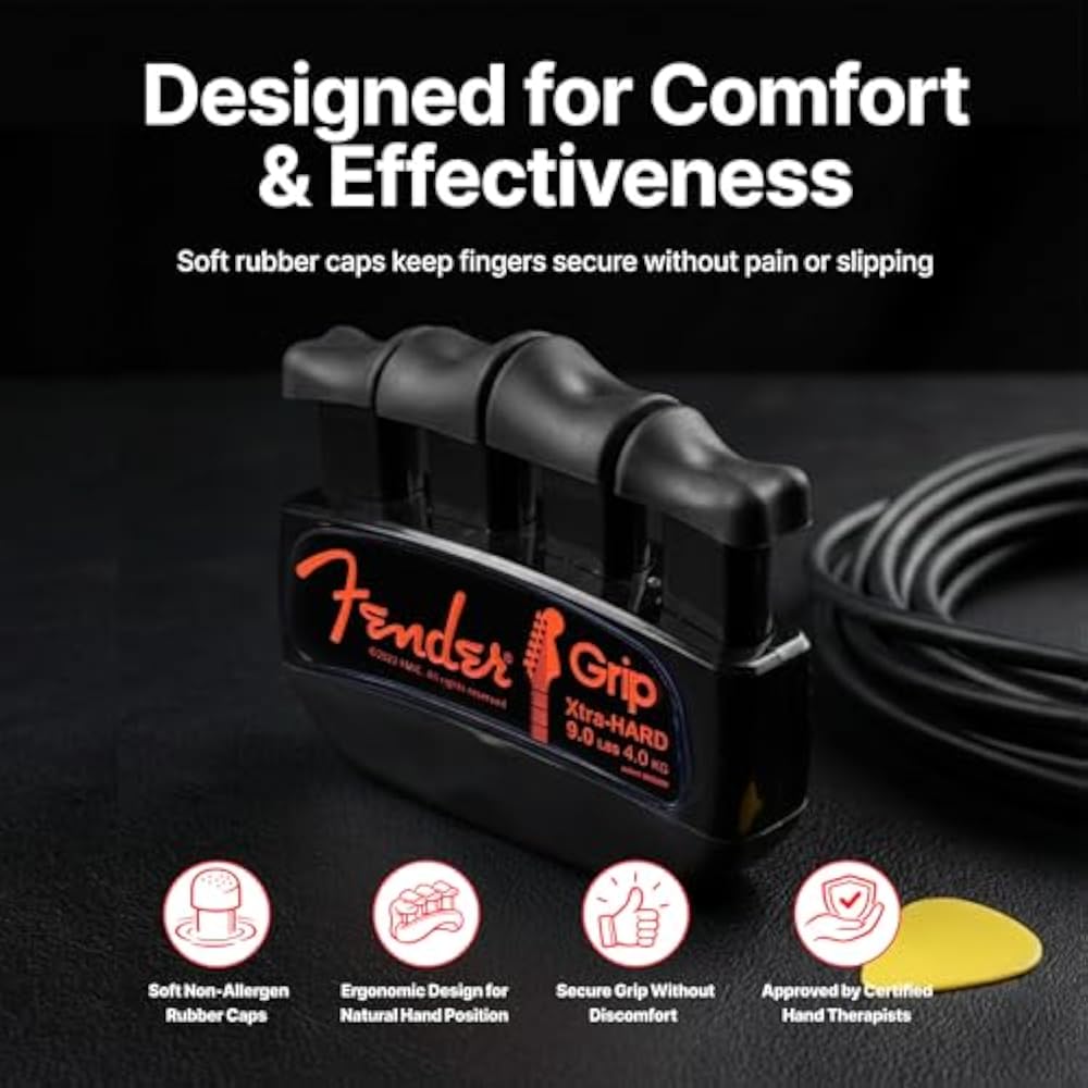Fender GRIP Hand and Finger Exerciser (Extra Hard - 9 lb/4 kg) - the best ergonomic finger enhanc...