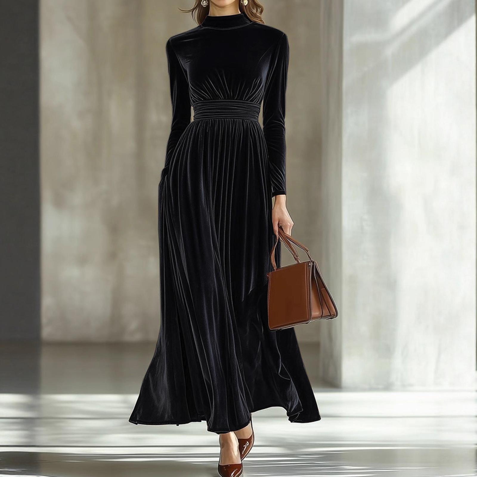 

Женское модное платье с длинным рукавом, приталенное по талии, с широкой юбкой M