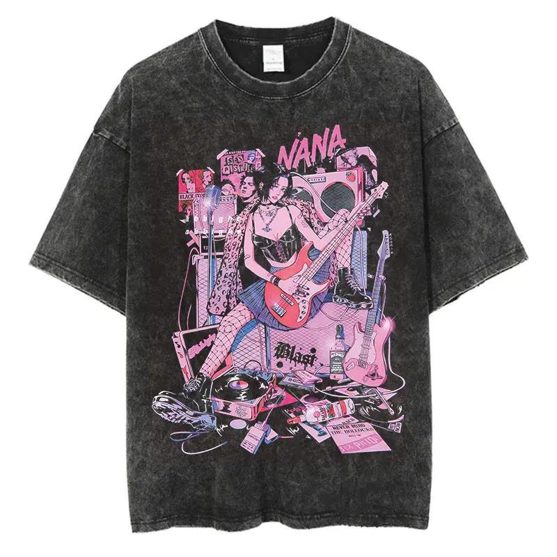 Fashion Women T-Shirt Japanese Anime Nana Osaki Print Vintage Washed T M