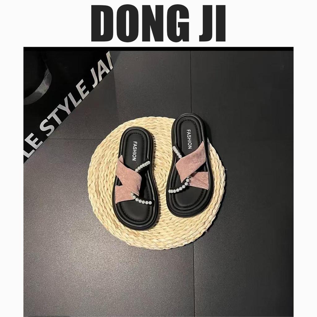 Pearl Cross Cool Slippers Women's Summer Fashion Outer Wear 2025 New Beautiful Skirt Thick-bottomed Beach Slippers Tide