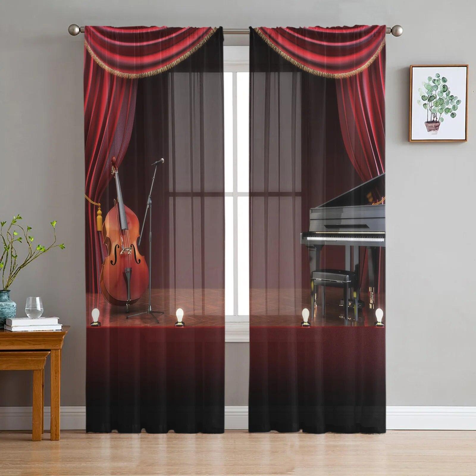 Rood Gordijn Stage Art Sheer Gordijnen voor Woonkamer Slaapkamer Decoratie Chiffon Tule Voile Keuken Gordijn 135W x 114H(cm)