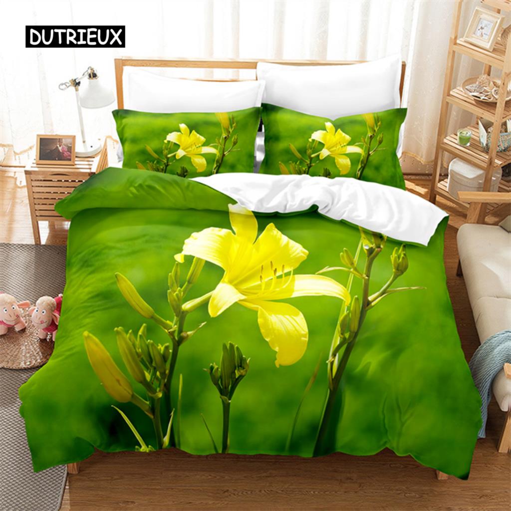 Żółte Kwiaty Zestaw Pościeli Queen Zestaw Poszwy na Kołdrę Pościel Druk Cyfrowy Pościel King Size Zestawy Poszwy na Kołdrę Zestaw Pościeli