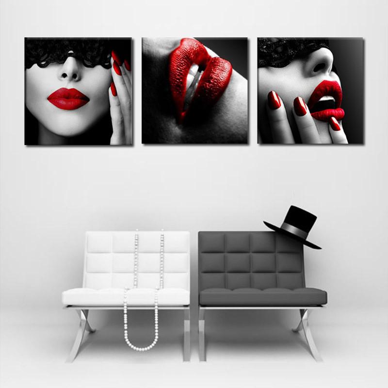 Modern Fabric Canvas Painting, Red Canvas Painting, Lip F, Nordic Pictrue, Home Decor, Wall Art, Poster, Living Room, Girl, Bedroom, Diy