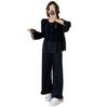 Spring and Autumn New Satin Silk Crew Neck Lace Long Sleeve Pants Pajamas Sexy Ice Silk Thin Loose Two-piece Set