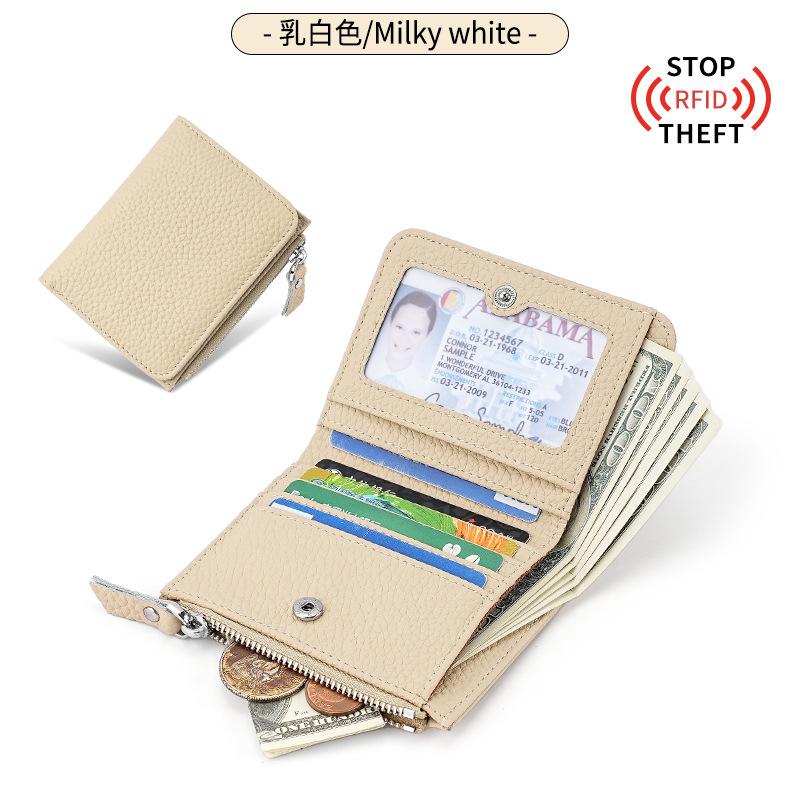 

2025 новый маленький кошелек женский RFID защита от кражи сканированием натуральная кожа женский кошелек коровья кожа карман для карт карман для мелочи слоновая кость