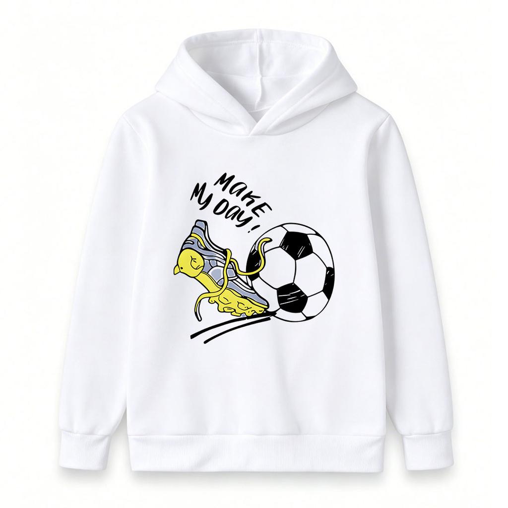 Kids Boys Girls Pullover Hoodie, Funny Cartoon Soccer Sneaker Make My Day Printed Casual Soft Warm Sport Hooded Sweatshirt for Daily Wear