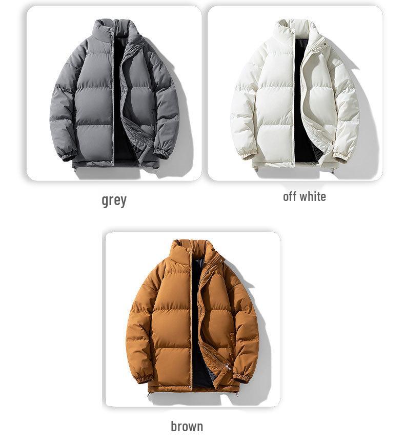 Men's Plus Size Cotton Padded Winter Jacket - Casual Stand Collar, Solid Color, Short Puffer Coat