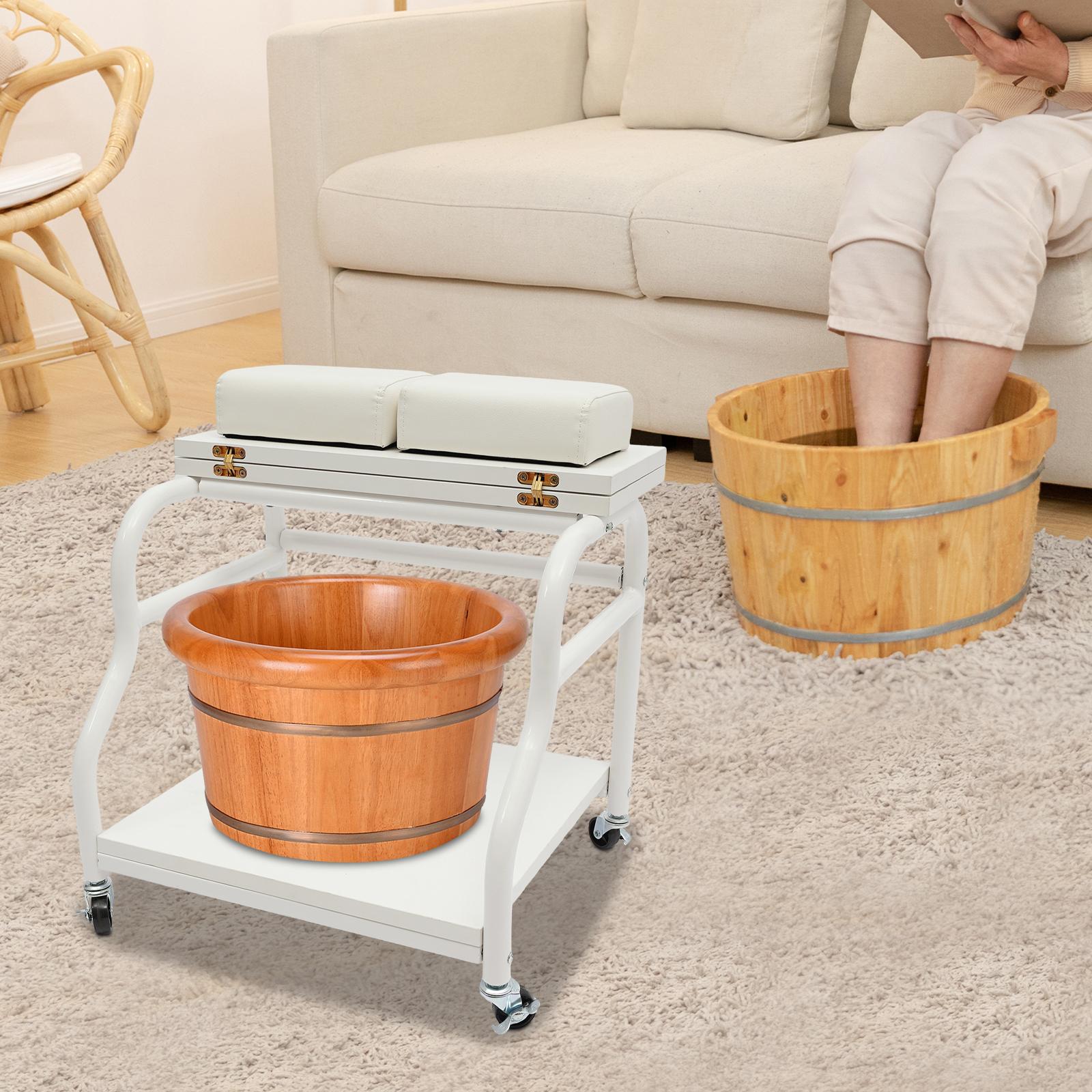 

White Portable Foot Spa Cart on Wheels, Mobile Esthetician Trolley for Salons & Pedicures - 40x40cm Rolling Storage Organizer белый