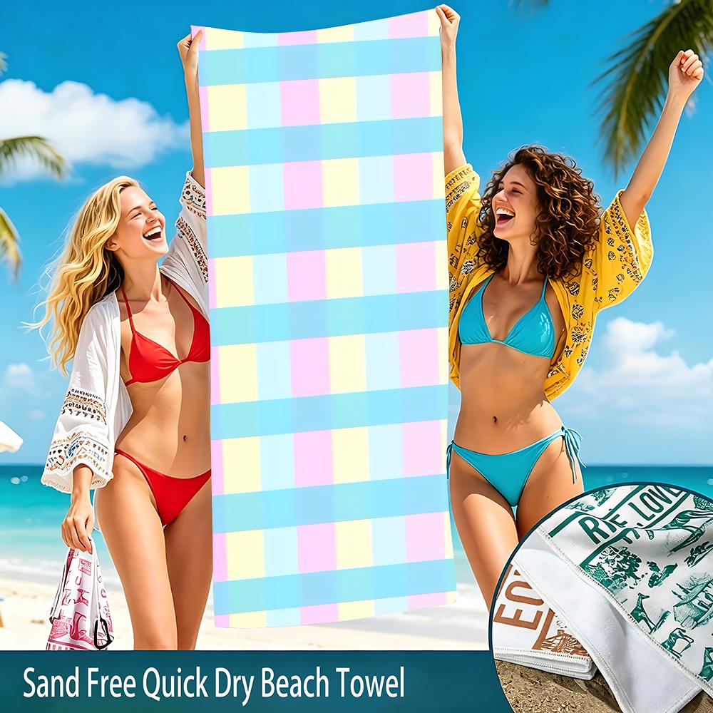 Soft P-Pastel Grids Towel Beach Towel Oversized Super Absorbent Soft Swim Beachtowels For Men, Women