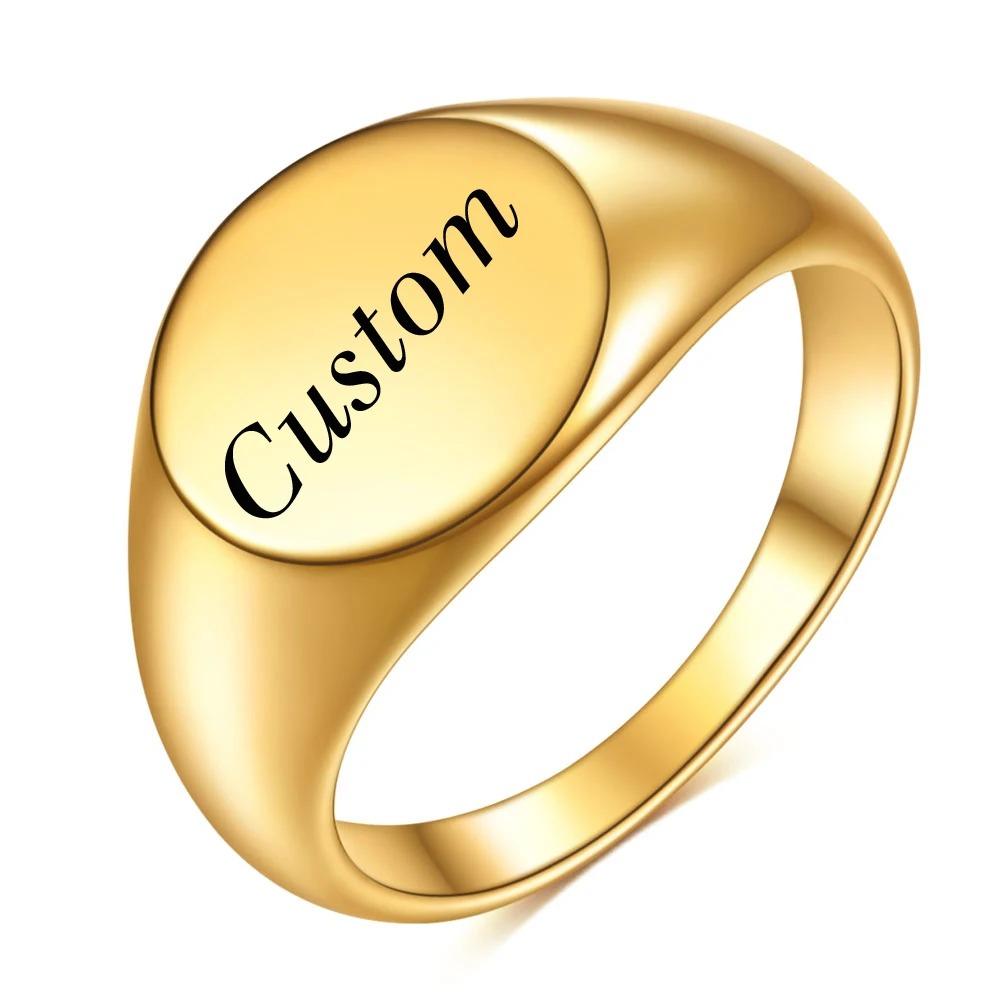 Customized Women Signet Ring Name Letter Pattern Logo Stainless Steel Rings Punk Candid Fashion Jewelry Male Wedding Accessories