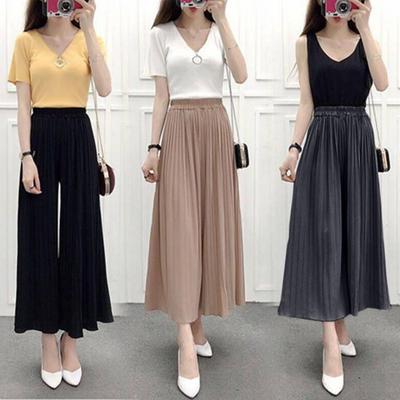 FiveFive Pantaloni casual a vita alta elastico in vita pieghettato pantaloni da donna pantaloni larghi a gamba larga a figura intera