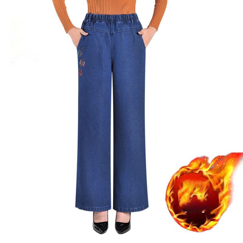 Winter Oversized Wide Leg Jeans Warm Womens Plus Velvet Denim Pants Vintage Moms Thick Plush Vaqueros Casual Baggy Trousers