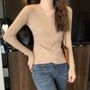 Sweater for Women Pullovers Ribbed Knit V-Neck Long Sleeve Button Side Plain Fall Winter Basic Outfit Tops