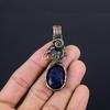 Blue Sapphire Pendant, Handmade Gemstone Pendant, 999 Copper Wire Wrapped Pendant Antique Jewelry, For Engagement Gift