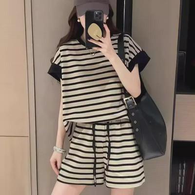 2024 Women's Slim Fit Korean Style White Sports Two-Piece: Imitation Cotton Short-Sleeve Top & Shorts