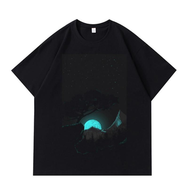 

Чоловічі та жіночі футболки з принтом DTG з принтом «Нічне небо» Літні повсякденні універсальні модні брендові вільні чоловічі та жіночі топові сукні для пар Оверсайз 4XL чорний