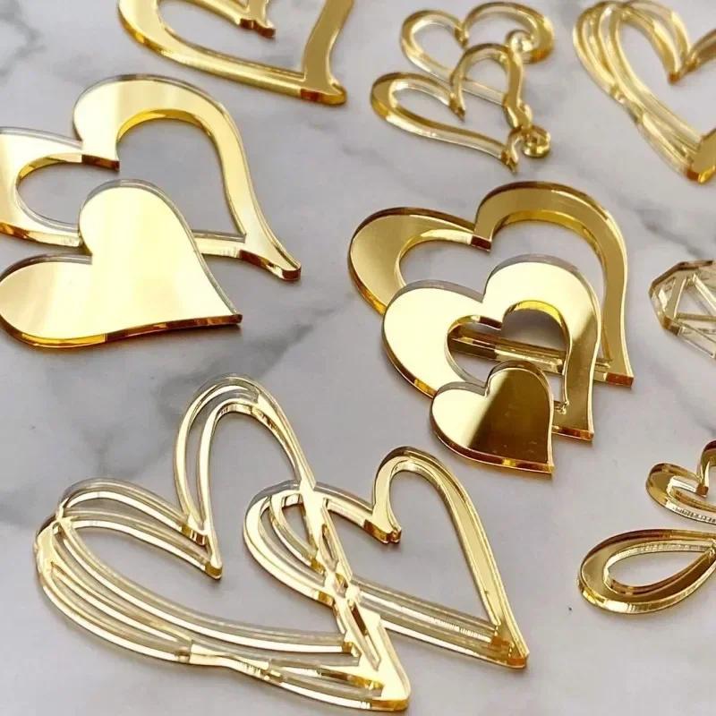 10Pcs Golden Heart Acrylic Cake Topper Valentine's Day Cupcake Decorations Anniversary Wedding Party Cake Toppers Kitchen Tools