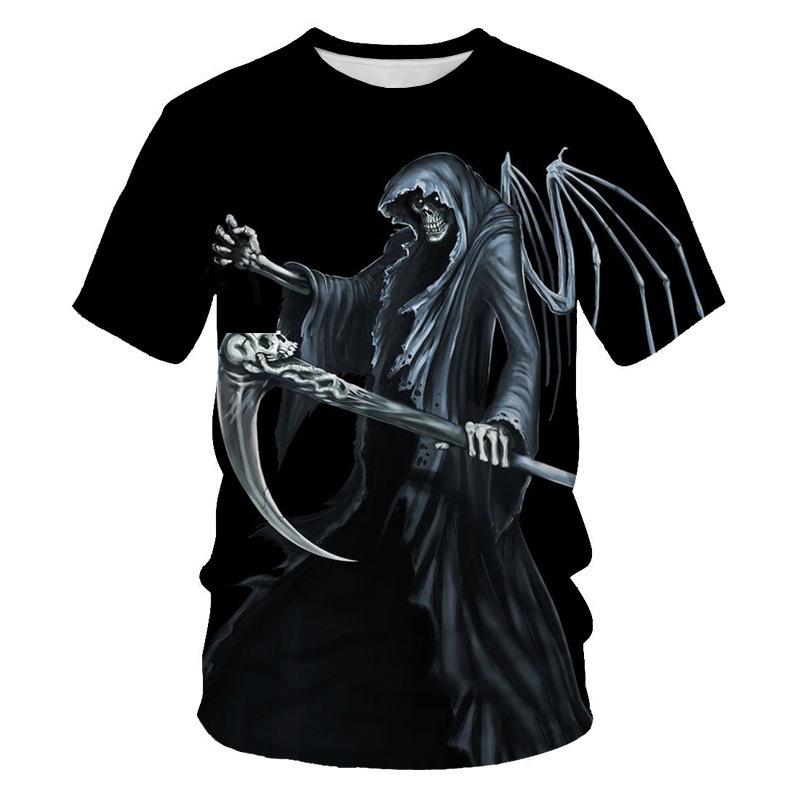 Gothic Grim Reaper Skull Print Short Sleeve T-Shirt
