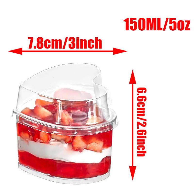 10 Pack Heart Shaped Clear Plastic Dessert Cups With Lids Reusable Food Grade For Wedding Party Valentines Day Dessert Serving