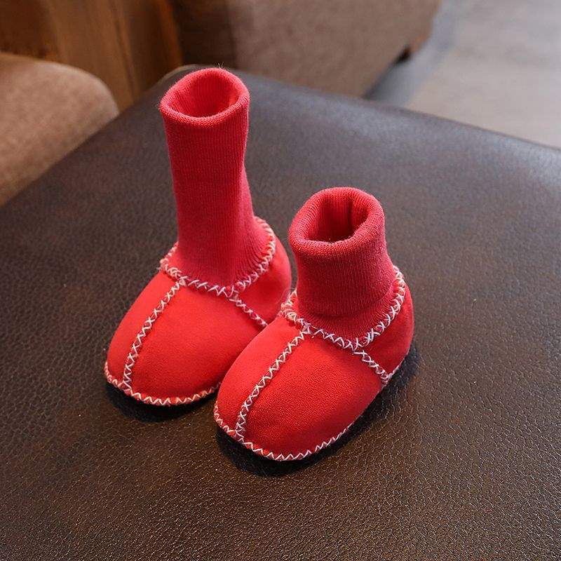 Winter Soft-soled Newborn Baby Cotton Shoes 0-6 Months Thickened Baby Anti-drop Socks Shoes Keep Warm and Do Not Lose Fluff Shoes