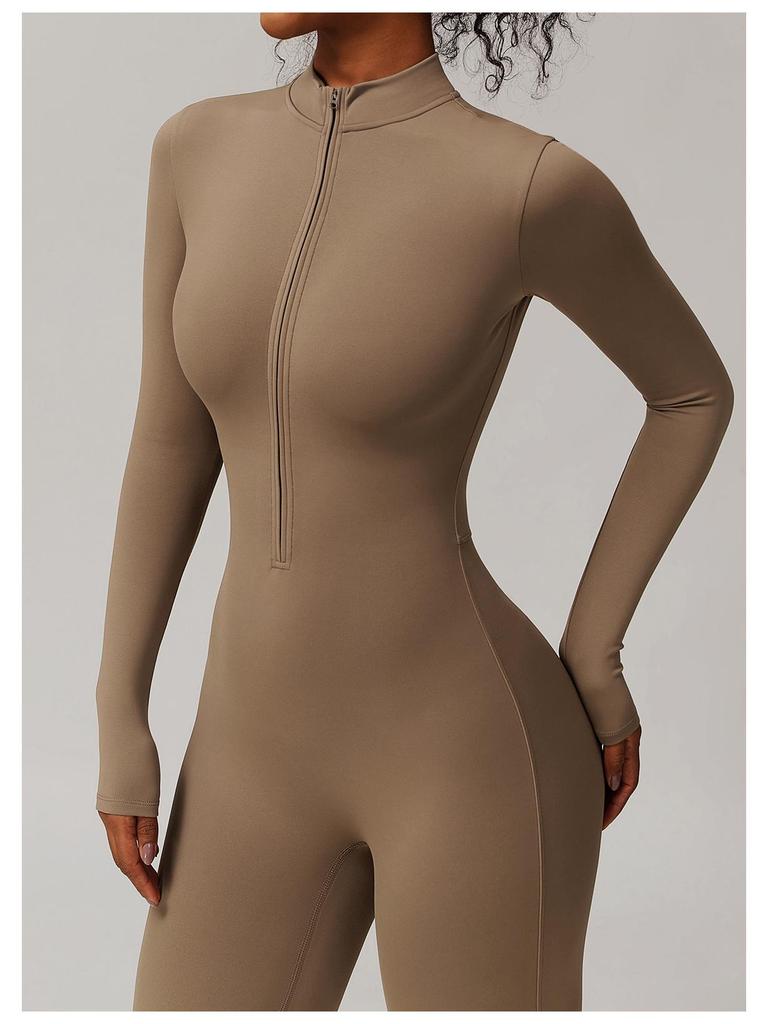 Plus Velvet Nude Yoga Jumpsuit - Outdoor Warm Fitness Wear