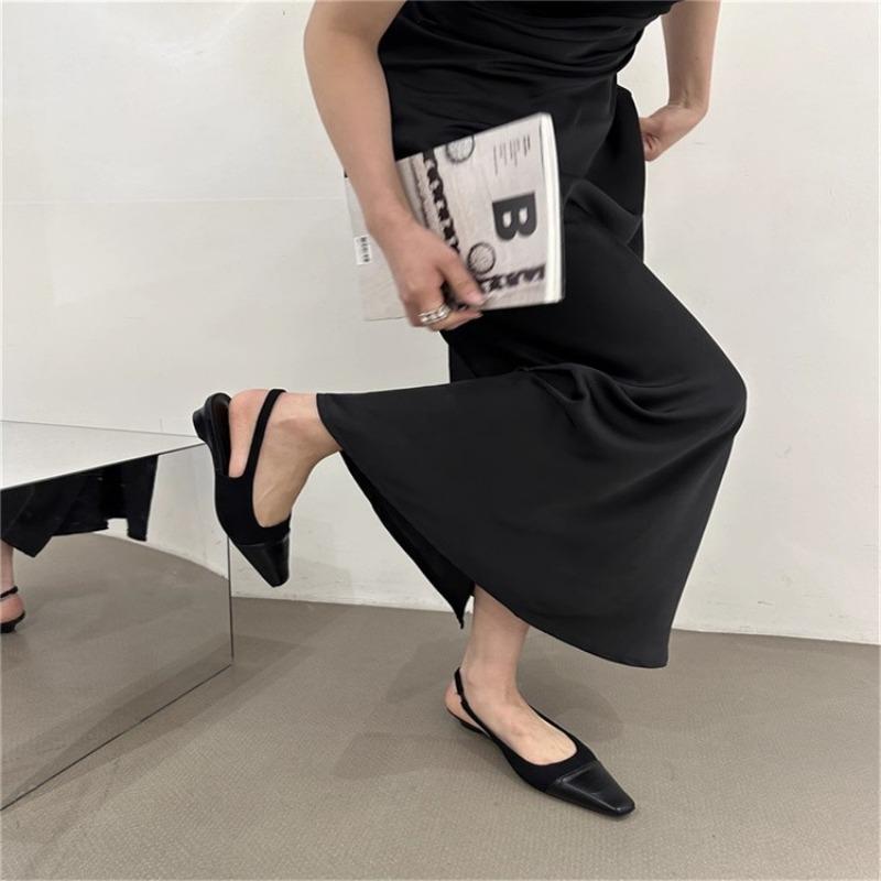 Fashion Low Heel Baotou Sandals Women's French Nude Color Pointed Small Fragrant Style Ladies Thick Heels Back Air Style Single Shoes