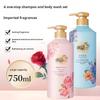 Perfume Shampoo and Shower Gel Set, Floral Scent, 750ml Each, 2 Pump Bottles