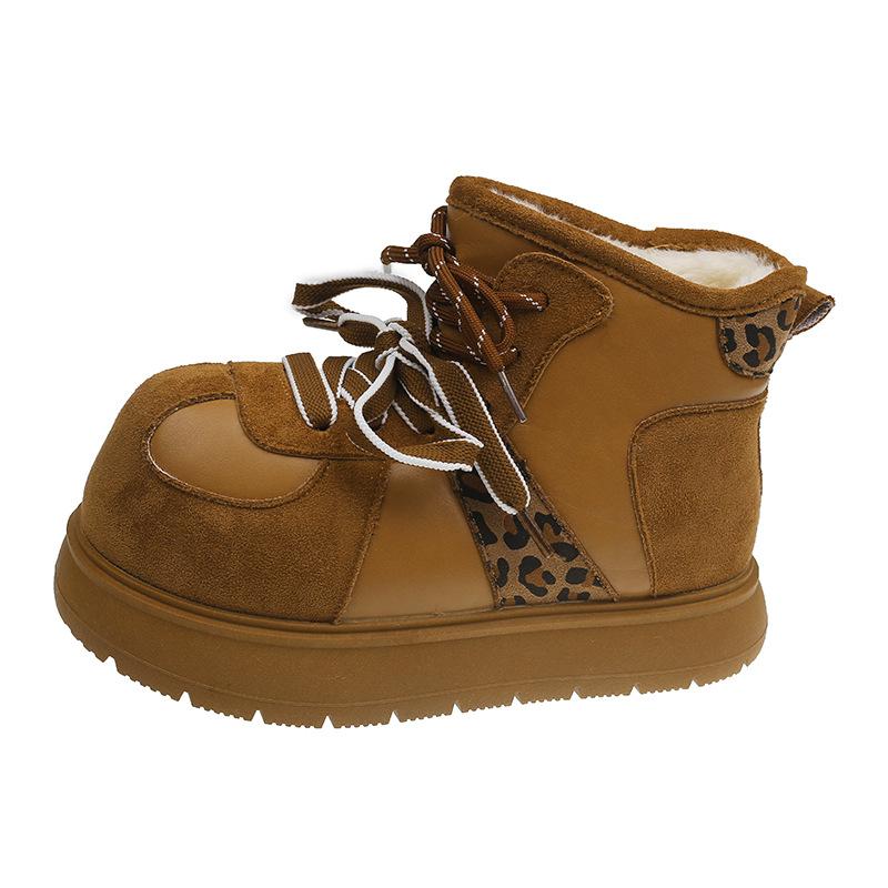 Low-top velvet warm ins Birkenstocks 22 winter new round head lace-up snow boots short boots.