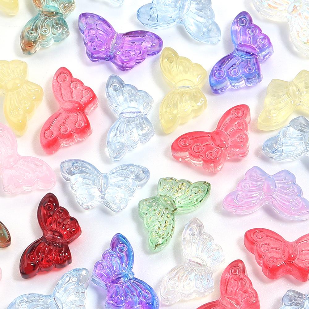 50pcs Butterfly Glass Beads 15x8mm Colorful Lampwork Loose Beads For Jewelry Making DIY Bracelets Necklace Keychain Accessories