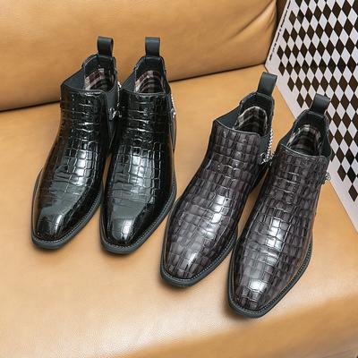 2024 New Crocodile Pattern Mid-Calf Ankle Boots Ripe-Young Dress Boots Men Boots Handsome Short Boots Business Male Winter Boot