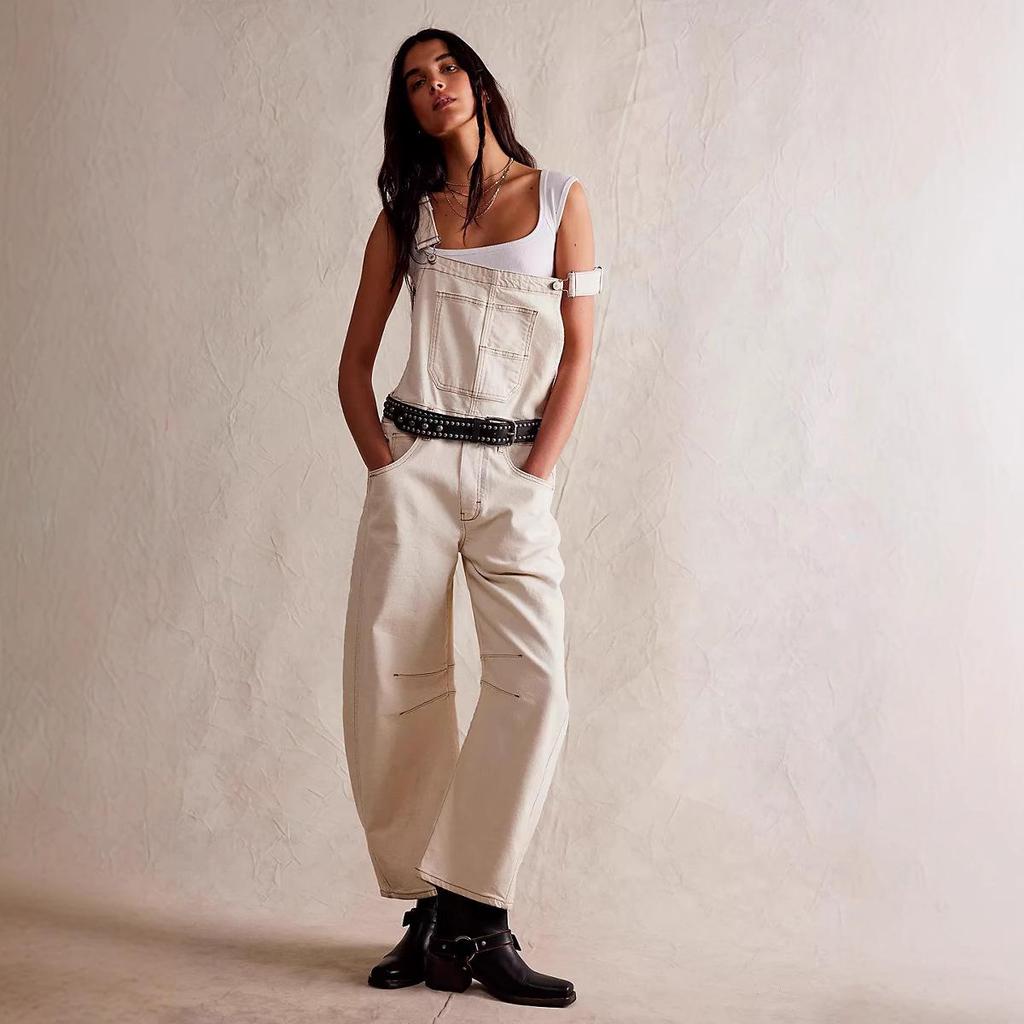 European & American Retro Washed Loose Straight-Leg Denim Overalls