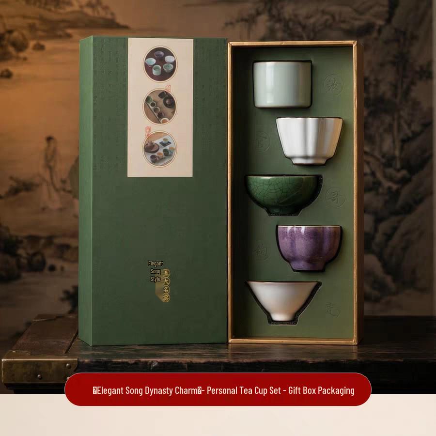 Song Dynasty Charm: Elegant Ceramic Tea Cup Set Gift Box - Ideal Birthday Souvenir