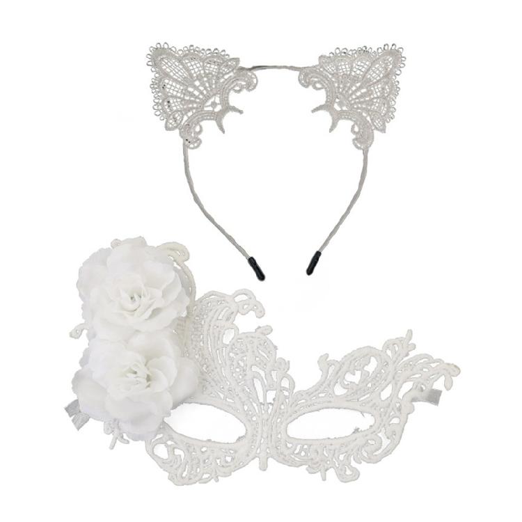 Lightweight Theater Mask and Whimsical Animal Ear Hairband Set Anime Cosplay Accessories for Halloween Costumes