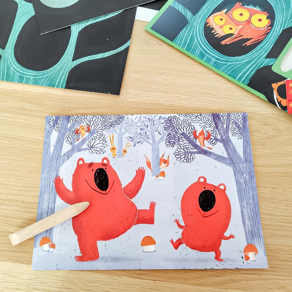 DJECO Animal Scratch Art Cards Scratch and Color Animal Scratch Educational Toy for and Toddlers Perfect for Sports and Autumn Evenings - Art,