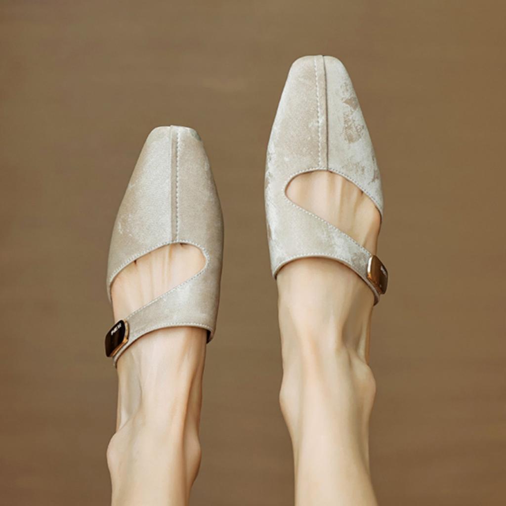 French Temperament Medium Thick Heel Bag Head Half Slippers Women's 2025 New Casual Outer Wear Summer Lazy Muller Shoes Sandals