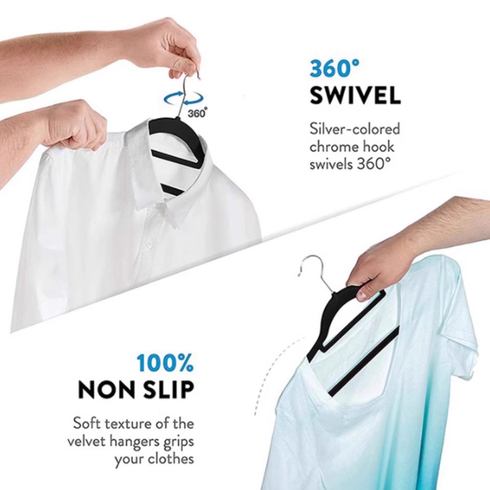 Velvet Non-Slip Hangers – Space Saving Plastic Closet Organizer, Luxury Clothes Hooks for Thick Coats