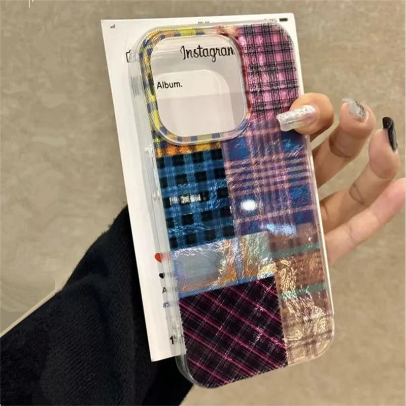 

Креативный INS Фиолетовый Сплайсинг Леопардовый Шашки Чехол для Телефона для IPhone 16 Plus 15 14 13 Pro Max Противоударная Задняя Крышка Чехол For iPhone 16 Pro