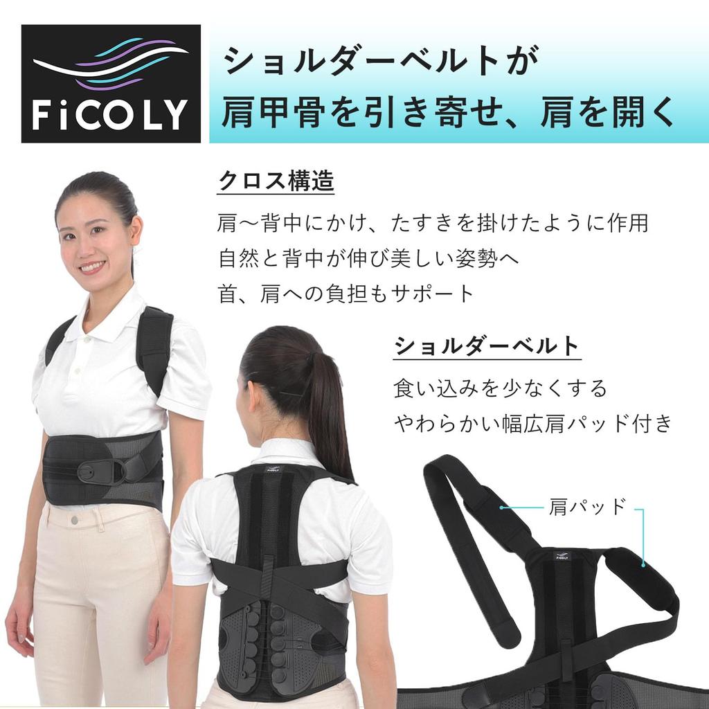 FiCOLY Back and Waist Posture Supporter with Mesh Back Posture Supporter, Pulleys, Support, 2-Way Belt, Corset, Unisex, FB-4 (L)