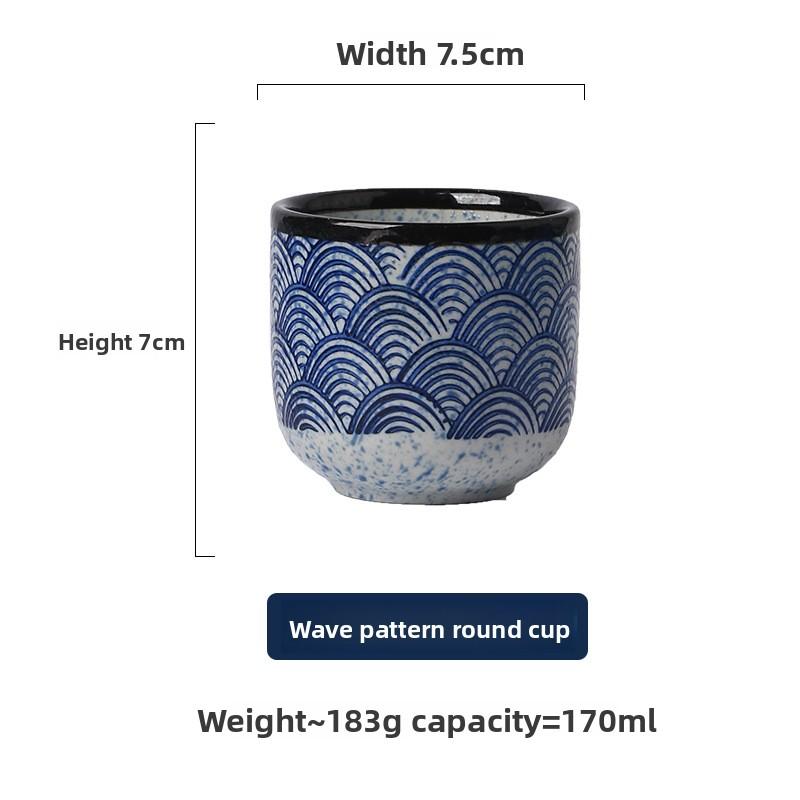 Keramik Kaffeetasse mit Wellenmuster, Japanische Retro Einfache Teetasse für Sushi-Restaurant Hausküche Trinkgeschirr
