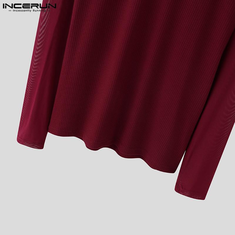 INCERUN Herren Rollkragenpullover aus Mesh mit Patchwork und langen Ärmeln, gestrickt, tailliert