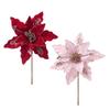 Flannel Fabric Christmas Artificial Flowers Plastic 28cm Xmas Decorative Flowers DIY Glitter Glitter Fake Flower New Year