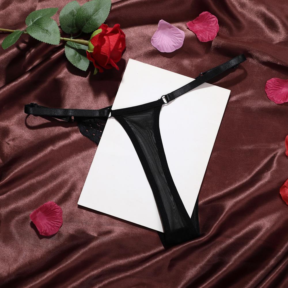 Women Thongs Lace Trim Elegant Sexy Adjustable Belt Panties Low Waist Butterfly Knot Ladies Transparent Mesh Lingeries
