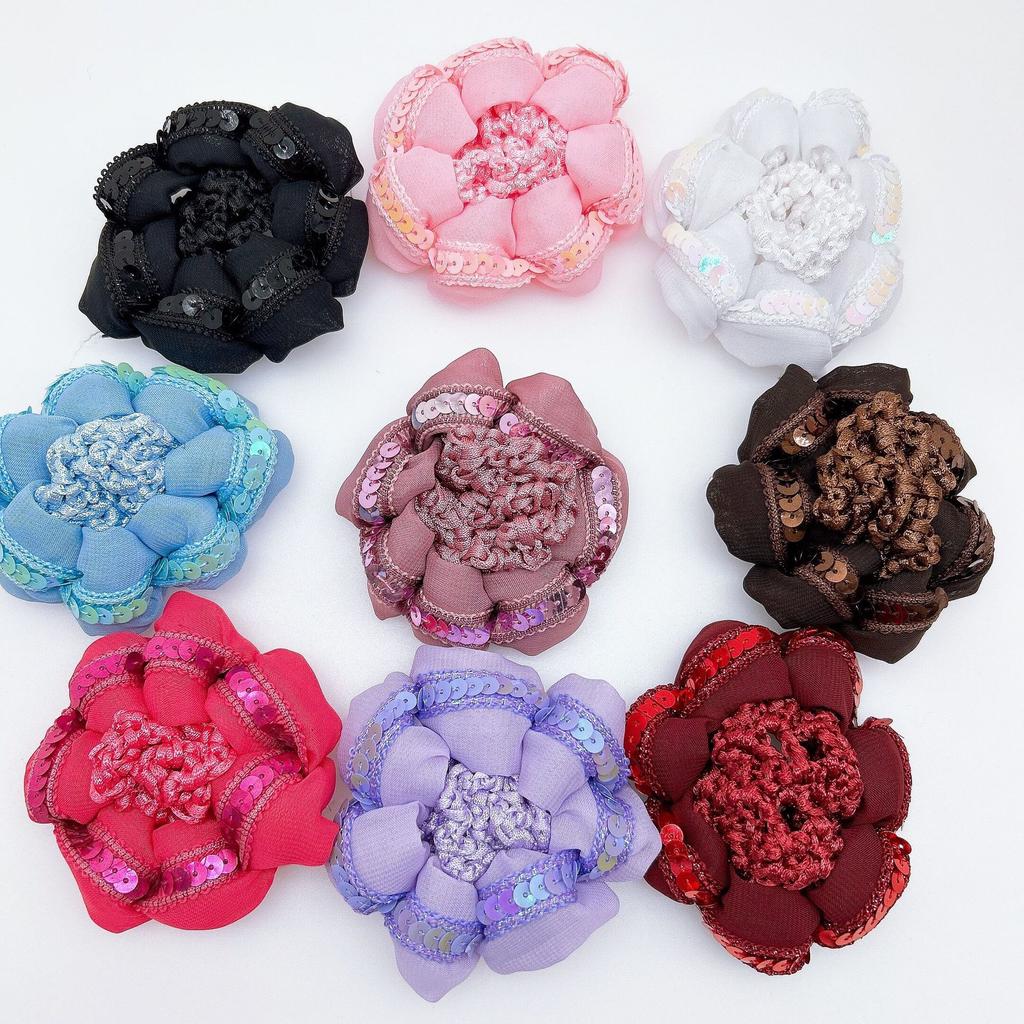 1Pz Elegante Rete per Capelli in Poliestere Intrecciata a Mano - Fiore per Capelli da Ballo, Rete per Capelli con Perline e Paillettes, Tasca per Capelli