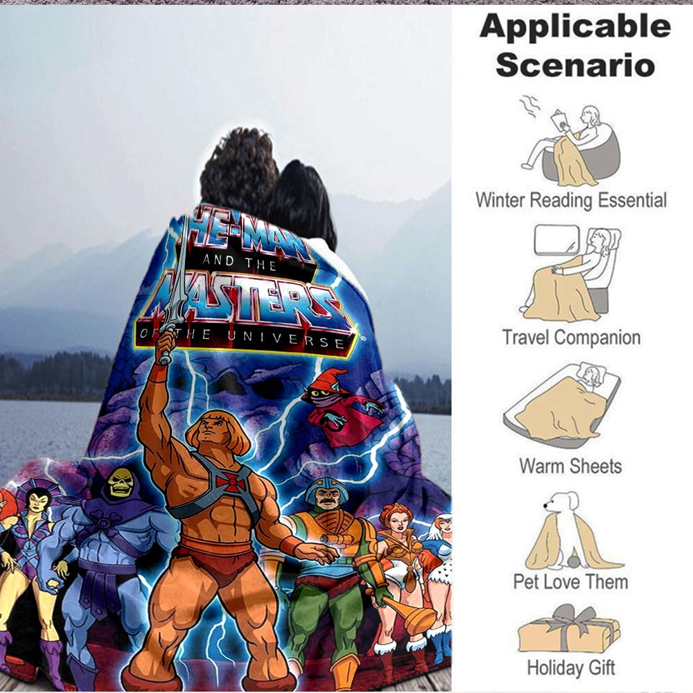 1Pc Heman Masters Universe Adventure Flannel Blanket, Soft And Comfortable, Casual Warm, Camping Travel, Christmas, Halloween Xmas Gift L1357